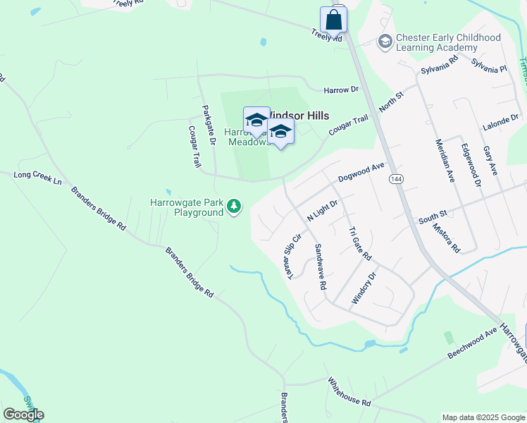 map of restaurants, bars, coffee shops, grocery stores, and more near 15813 Windseeker Court in Chester
