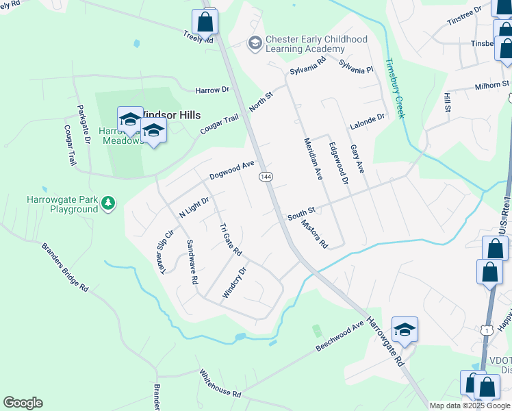 map of restaurants, bars, coffee shops, grocery stores, and more near 16013 Saromont Avenue in Chester
