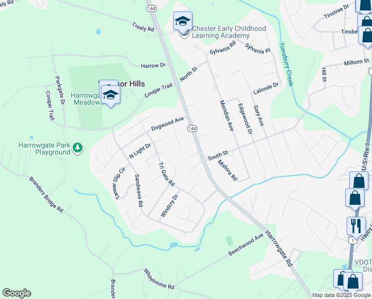 map of restaurants, bars, coffee shops, grocery stores, and more near 16013 Saromont Avenue in Chester