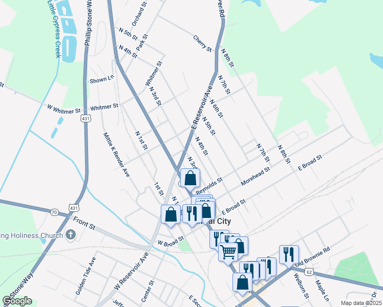 map of restaurants, bars, coffee shops, grocery stores, and more near 301-353 North 4th Street in Central City