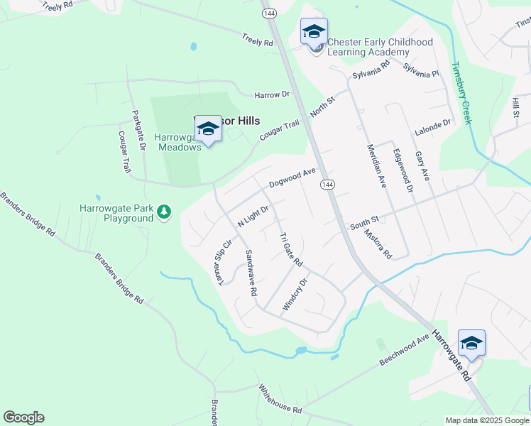 map of restaurants, bars, coffee shops, grocery stores, and more near 3805 North Light Drive in Chester