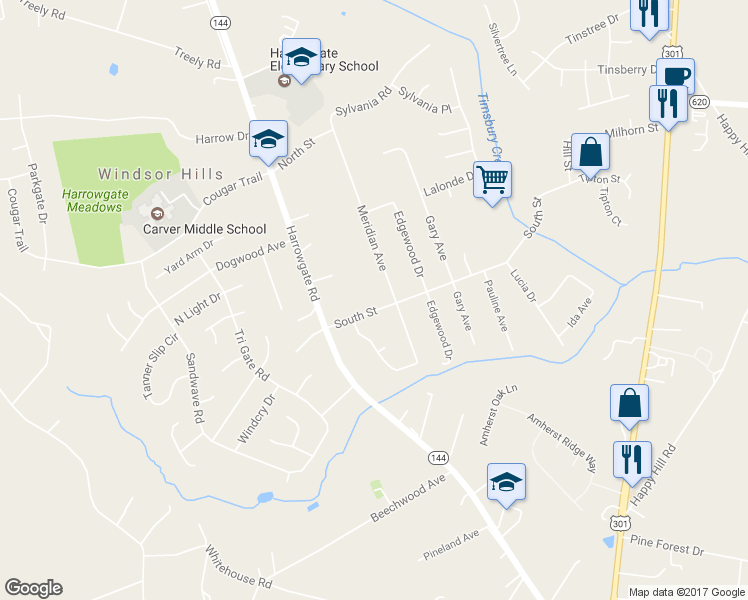 map of restaurants, bars, coffee shops, grocery stores, and more near 3408 South Street in Chester