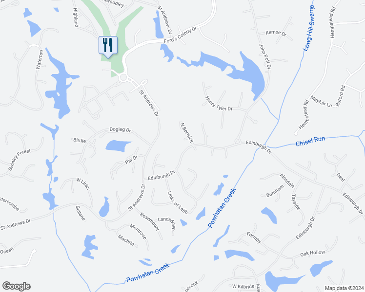 map of restaurants, bars, coffee shops, grocery stores, and more near 3 Burgh Course in Williamsburg