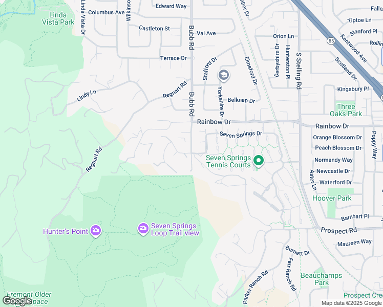 map of restaurants, bars, coffee shops, grocery stores, and more near 11650 Seven Springs Drive in Cupertino