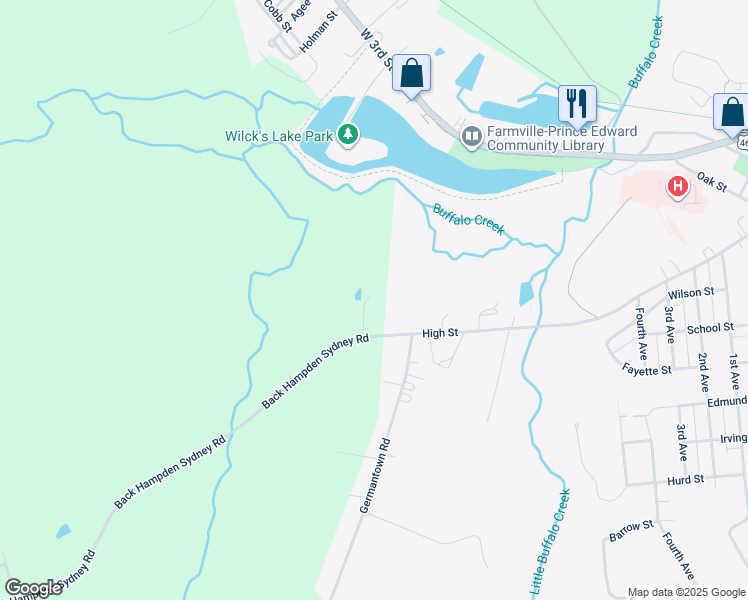 map of restaurants, bars, coffee shops, grocery stores, and more near 1850 Back Hampden Sydney Road in Farmville