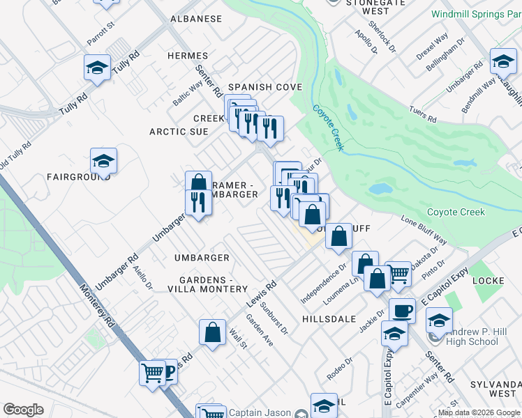 map of restaurants, bars, coffee shops, grocery stores, and more near 26 Haiti Road in San Jose