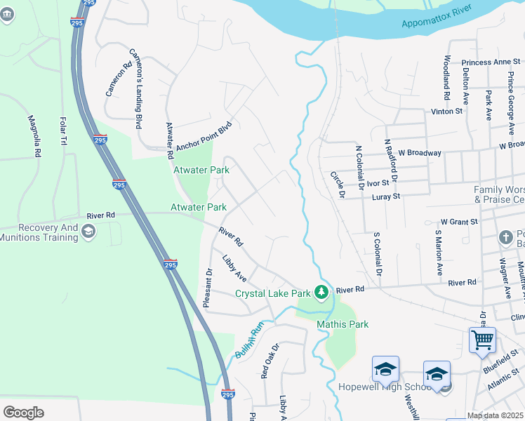 map of restaurants, bars, coffee shops, grocery stores, and more near 3828 Cambridge Place in Hopewell