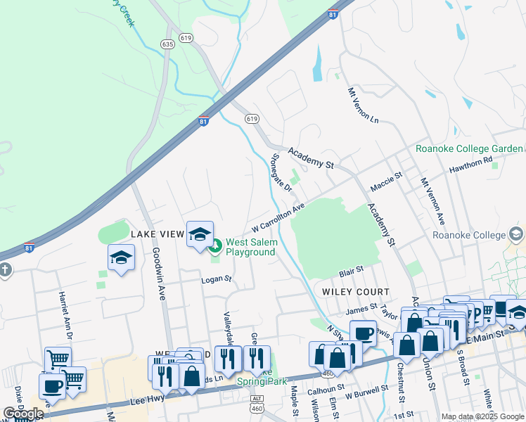 map of restaurants, bars, coffee shops, grocery stores, and more near 600 Highfield Road in Salem