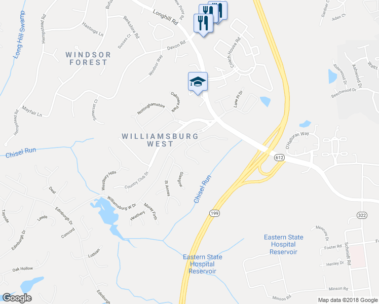 map of restaurants, bars, coffee shops, grocery stores, and more near 114 Great Glen in Williamsburg