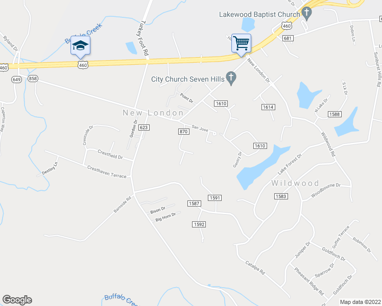 map of restaurants, bars, coffee shops, grocery stores, and more near 270 Fowler Street in Lynchburg