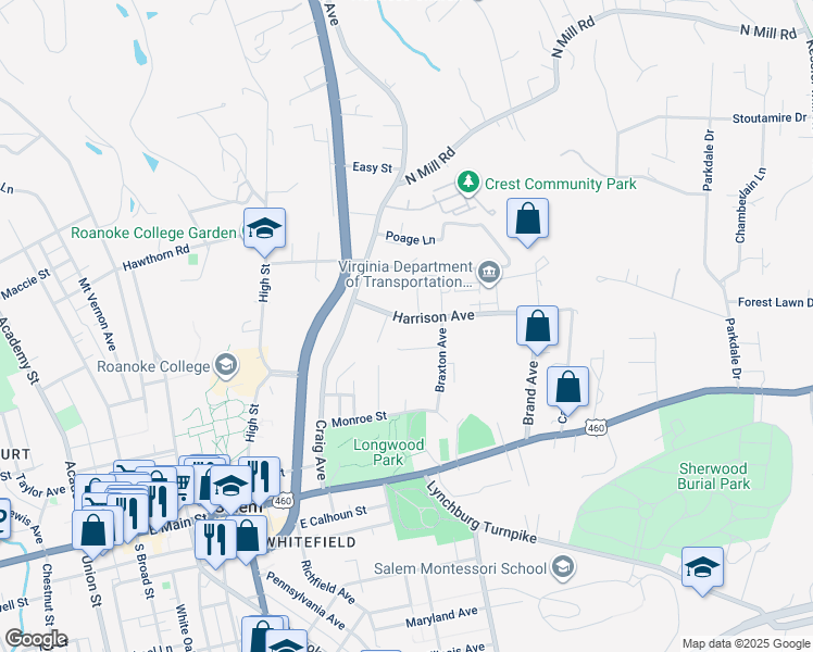 map of restaurants, bars, coffee shops, grocery stores, and more near 700 Harrison Avenue in Salem