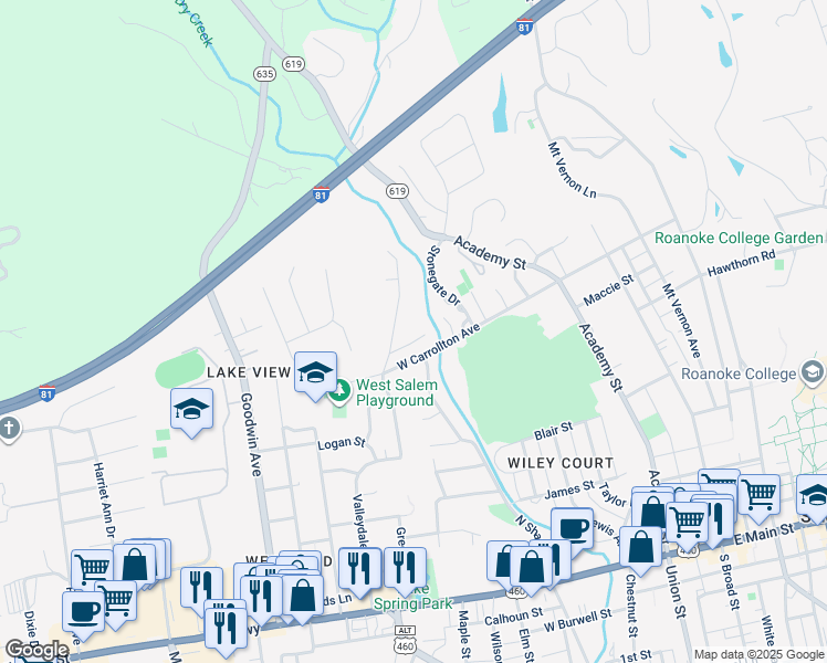 map of restaurants, bars, coffee shops, grocery stores, and more near 600 Highfield Road in Salem