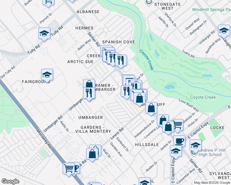 map of restaurants, bars, coffee shops, grocery stores, and more near 26 Haiti Road in San Jose