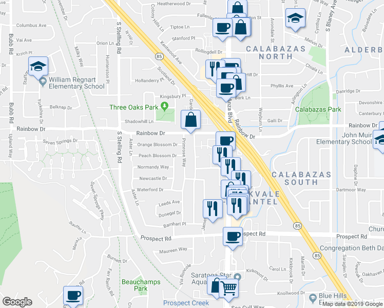 map of restaurants, bars, coffee shops, grocery stores, and more near 1339 Poppy Way in Cupertino