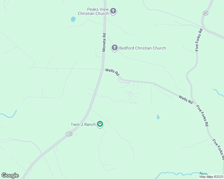 map of restaurants, bars, coffee shops, grocery stores, and more near 2170 Moneta Road in Bedford