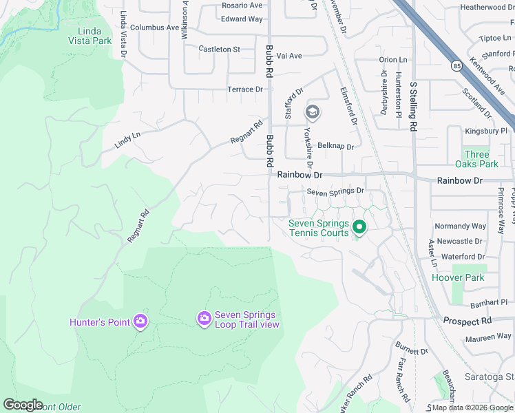 map of restaurants, bars, coffee shops, grocery stores, and more near 11650 Seven Springs Drive in Cupertino