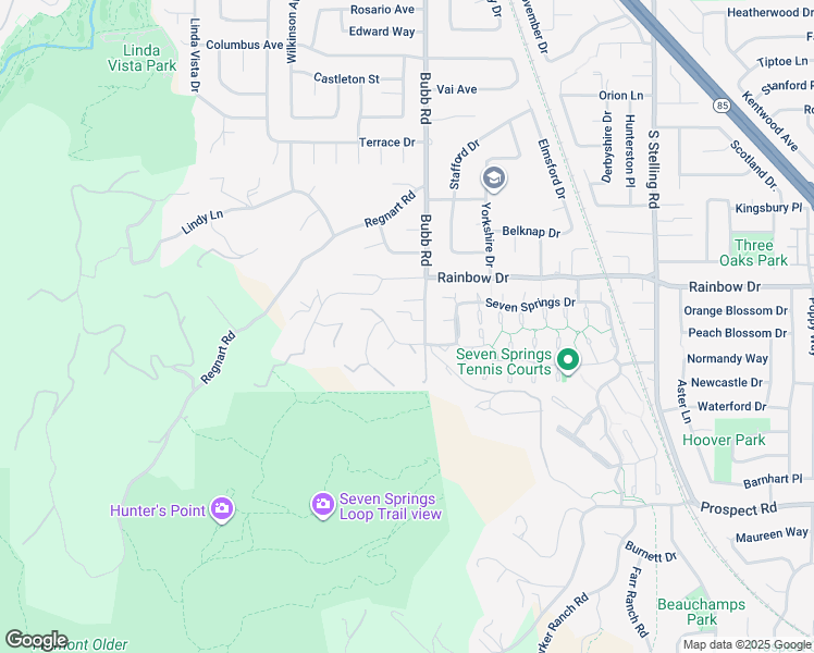map of restaurants, bars, coffee shops, grocery stores, and more near 11650 Seven Springs Drive in Cupertino