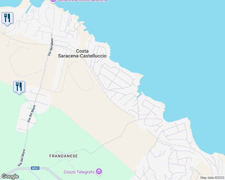map of restaurants, bars, coffee shops, grocery stores, and more near 1 Via dei Fiori in Costa Saracena - Castelluccio