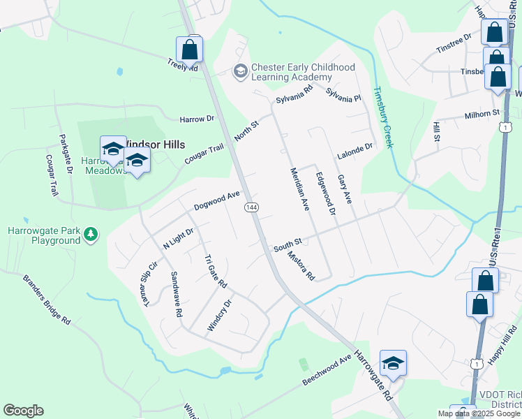 map of restaurants, bars, coffee shops, grocery stores, and more near 15919 Harrowgate Road in Chester