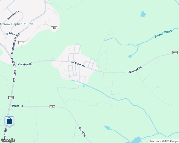 map of restaurants, bars, coffee shops, grocery stores, and more near 2436 Suburban Road in Lynchburg