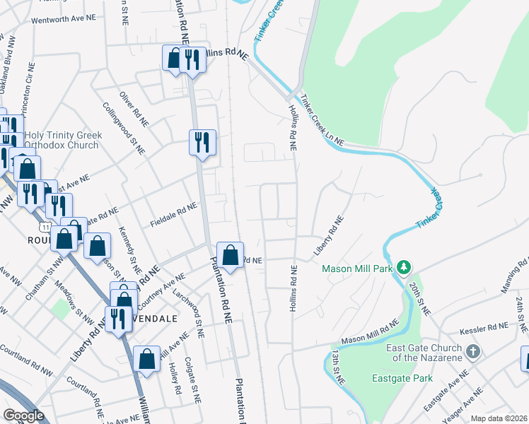 map of restaurants, bars, coffee shops, grocery stores, and more near 2805-2817 Ridgefield Street Northeast in Roanoke