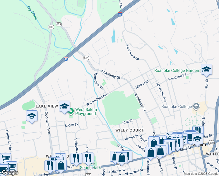 map of restaurants, bars, coffee shops, grocery stores, and more near 800 Nichols Road in Salem