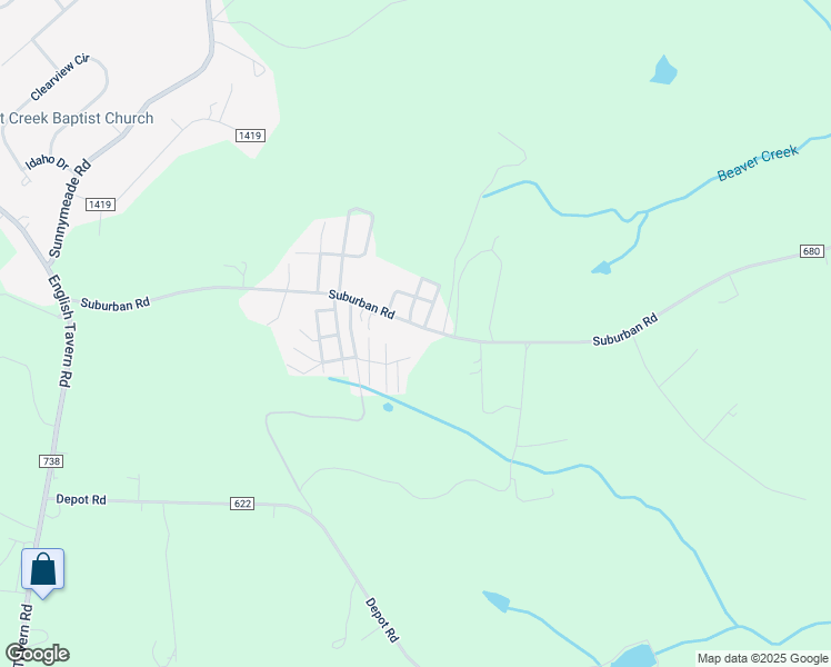 map of restaurants, bars, coffee shops, grocery stores, and more near 2436 Suburban Road in Lynchburg