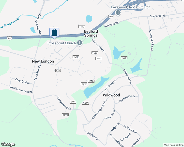 map of restaurants, bars, coffee shops, grocery stores, and more near Baldwin Circle in Lynchburg