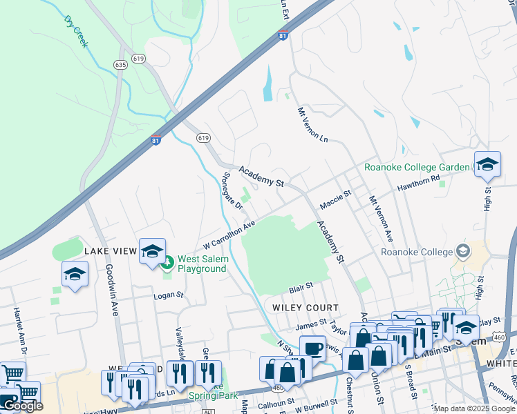 map of restaurants, bars, coffee shops, grocery stores, and more near 800 Nichols Road in Salem