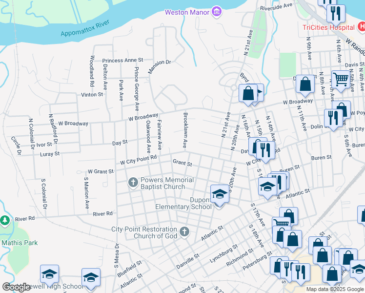 map of restaurants, bars, coffee shops, grocery stores, and more near 100 Brooklawn Avenue in Hopewell