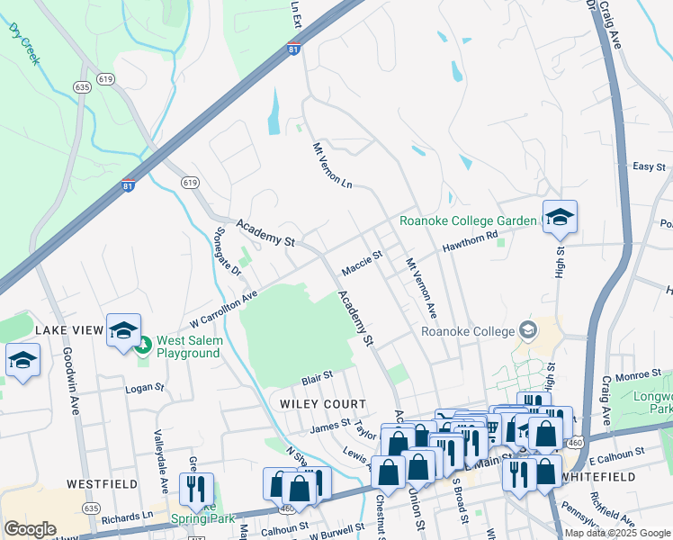 map of restaurants, bars, coffee shops, grocery stores, and more near 702 Academy Street in Salem