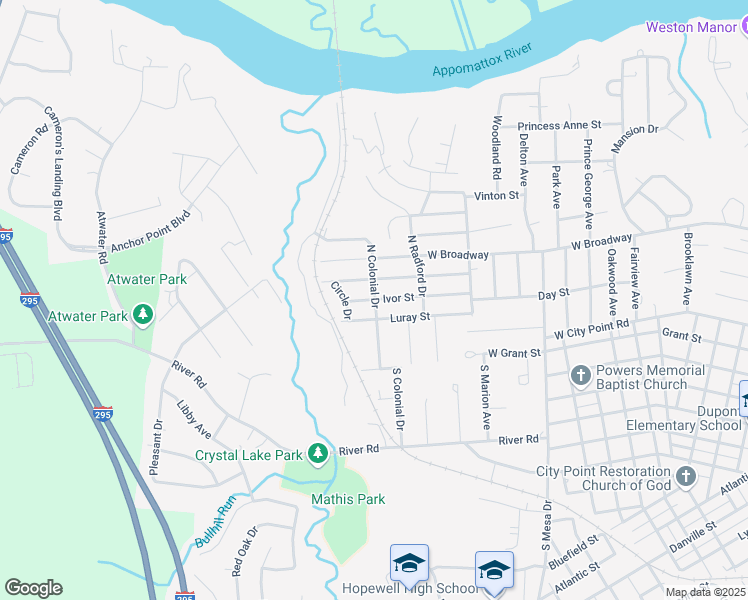 map of restaurants, bars, coffee shops, grocery stores, and more near 3502 Ivor Street in Hopewell