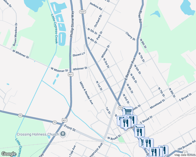 map of restaurants, bars, coffee shops, grocery stores, and more near 601-699 N 2nd St in Central City