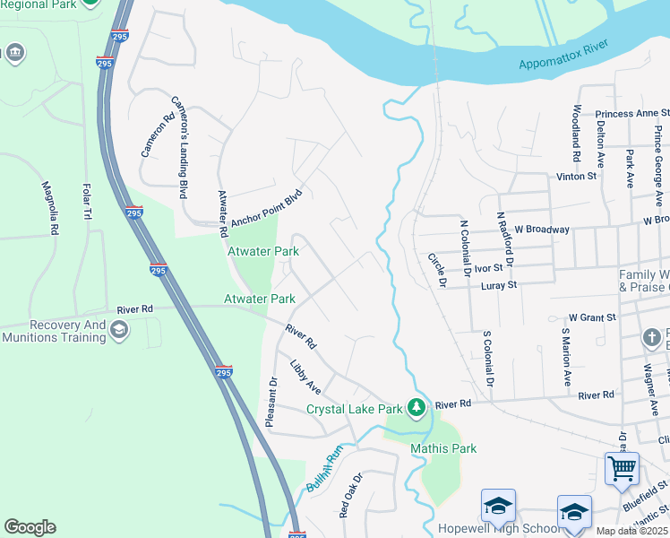 map of restaurants, bars, coffee shops, grocery stores, and more near 3901 Cambridge Place in Hopewell