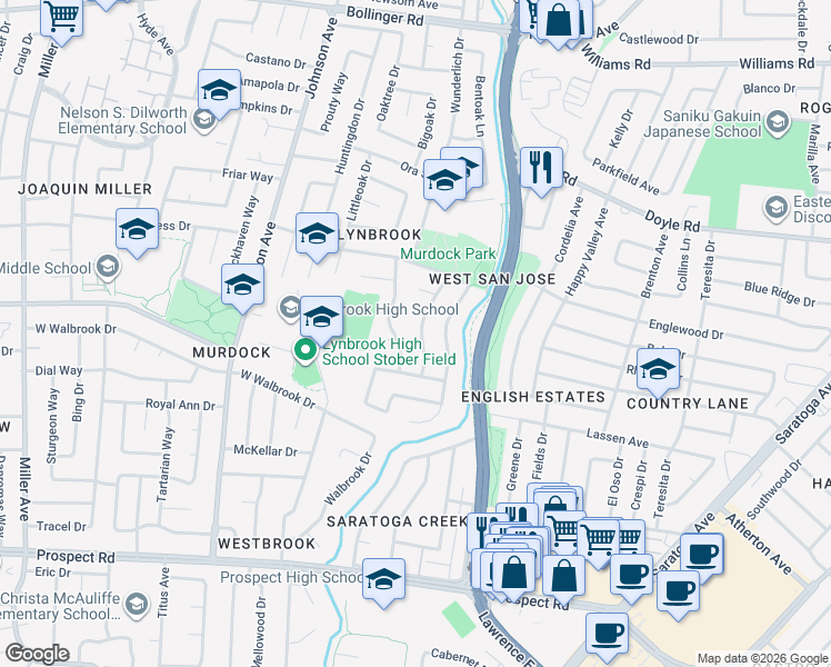 map of restaurants, bars, coffee shops, grocery stores, and more near 1274 Regency Drive in San Jose
