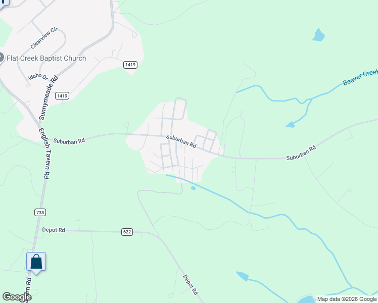 map of restaurants, bars, coffee shops, grocery stores, and more near 2460-2496 Suburban Road in Lynchburg