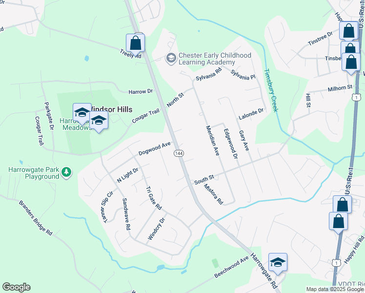 map of restaurants, bars, coffee shops, grocery stores, and more near 15907 Harrowgate Road in Chester