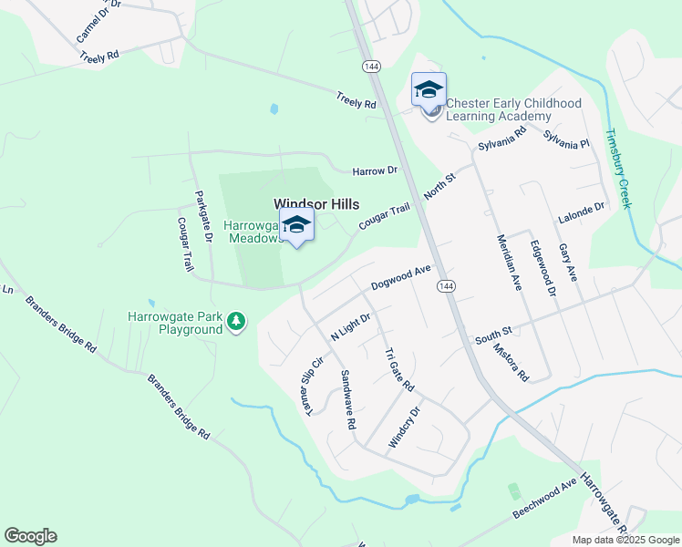 map of restaurants, bars, coffee shops, grocery stores, and more near 3800 Yard Arm Drive in Chester