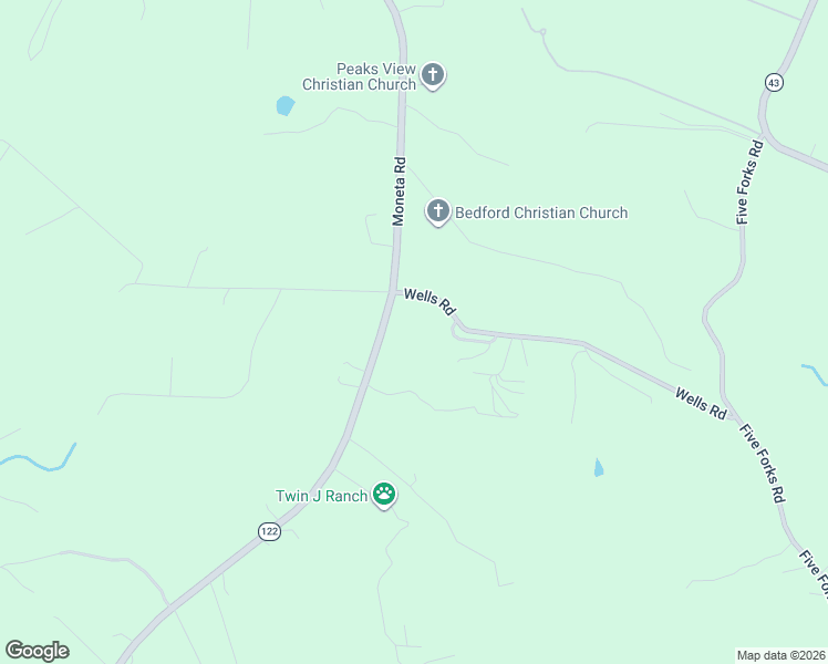 map of restaurants, bars, coffee shops, grocery stores, and more near 2162 Moneta Road in Bedford