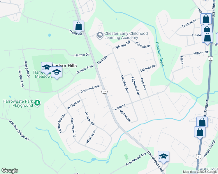 map of restaurants, bars, coffee shops, grocery stores, and more near 15907 Harrowgate Road in Chester