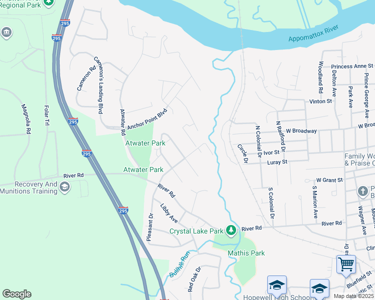map of restaurants, bars, coffee shops, grocery stores, and more near 3901 Cambridge Place in Hopewell