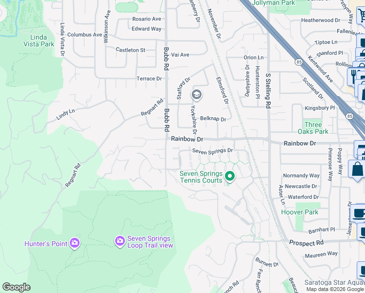 map of restaurants, bars, coffee shops, grocery stores, and more near 11522 Country Spring Court in Cupertino