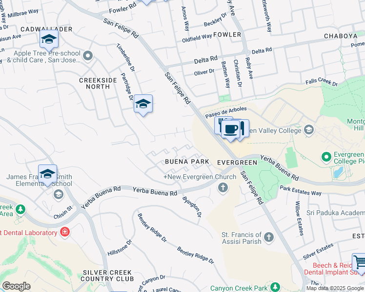map of restaurants, bars, coffee shops, grocery stores, and more near 2735 Buena View Court in San Jose