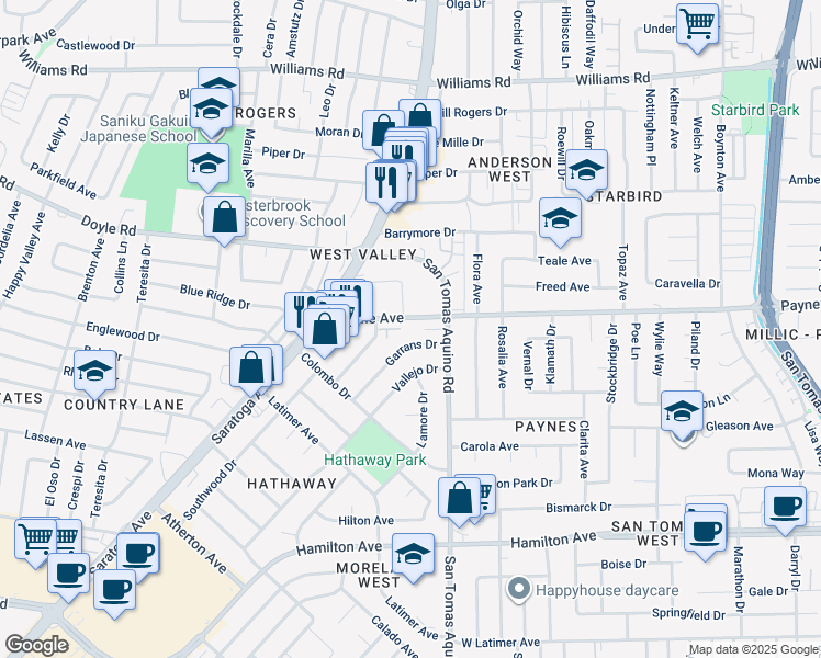 map of restaurants, bars, coffee shops, grocery stores, and more near 4402 Payne Avenue in San Jose