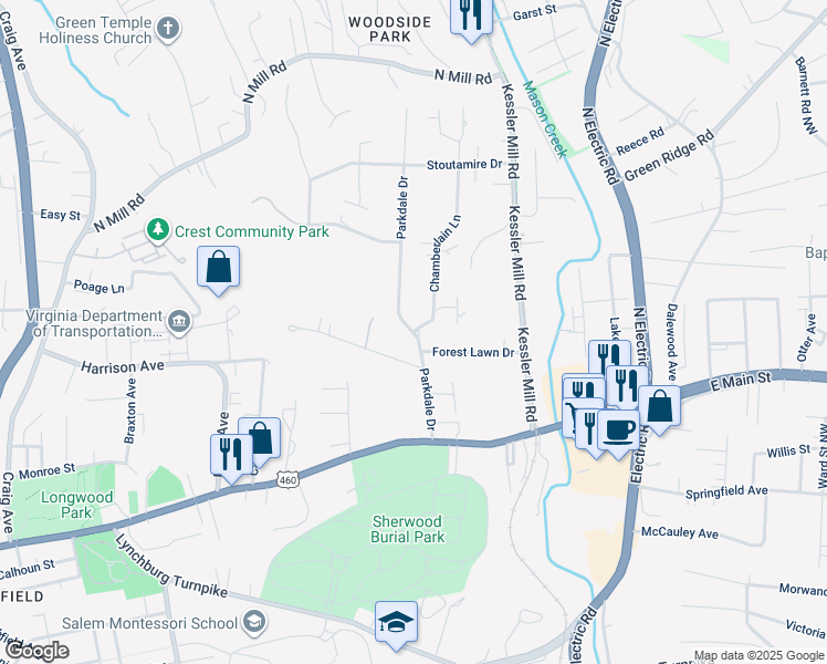 map of restaurants, bars, coffee shops, grocery stores, and more near 250 Chamberlain Lane in Salem