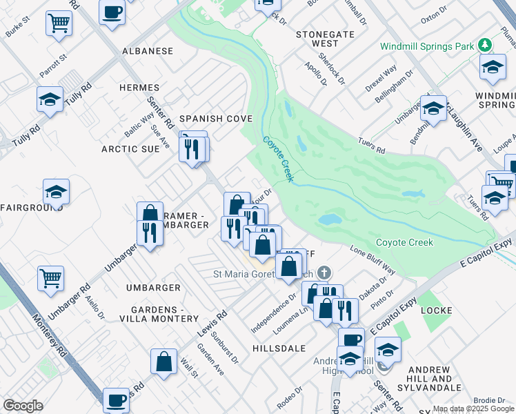 map of restaurants, bars, coffee shops, grocery stores, and more near 638 Balfour Drive in San Jose