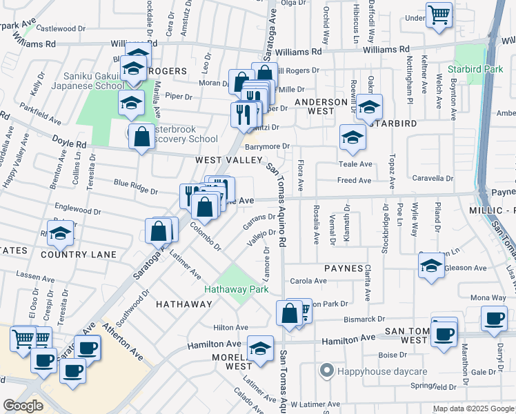 map of restaurants, bars, coffee shops, grocery stores, and more near 4402 Payne Avenue in San Jose