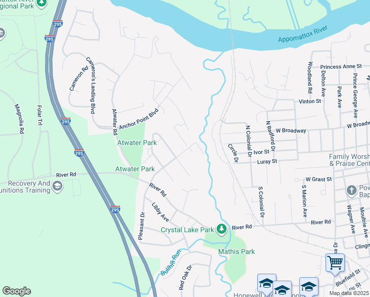 map of restaurants, bars, coffee shops, grocery stores, and more near 3929 Eagle Drive in Hopewell