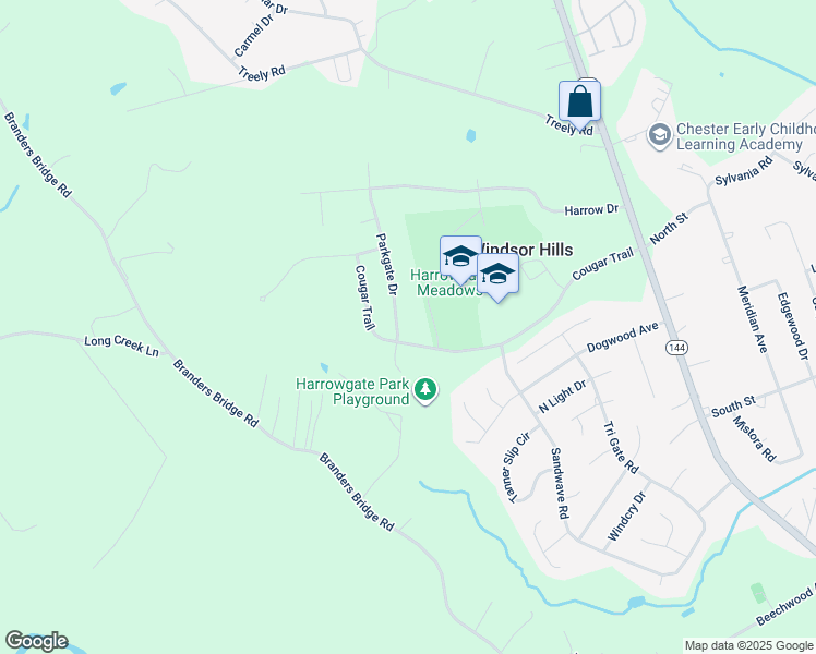 map of restaurants, bars, coffee shops, grocery stores, and more near 15561 Parkgate Road in Chester