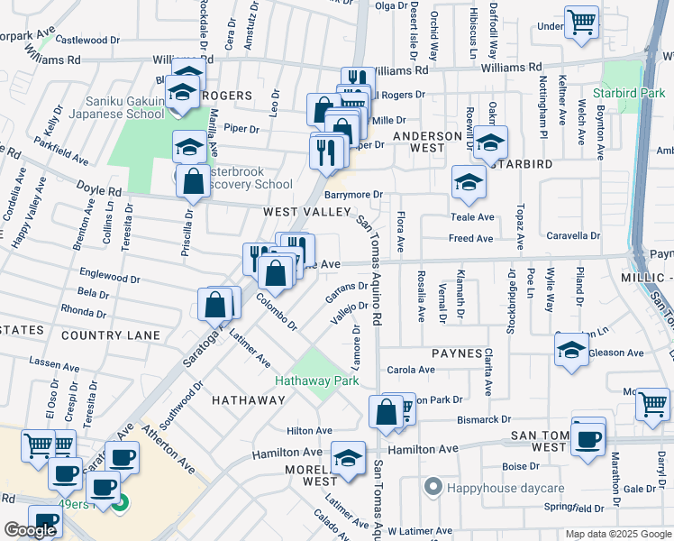 map of restaurants, bars, coffee shops, grocery stores, and more near 4402 Payne Avenue in San Jose